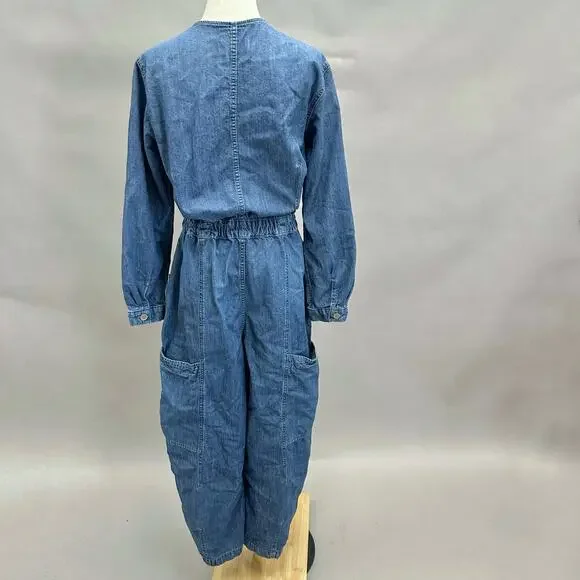 Free‎ People Archie Denim Jumpsuit Coveralls Utility Size Medium Barrel Leg
